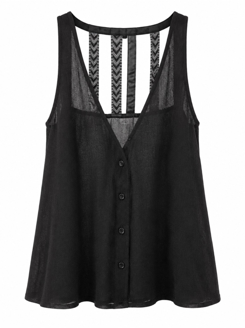 Black Button-Front Strappy Back Camisole